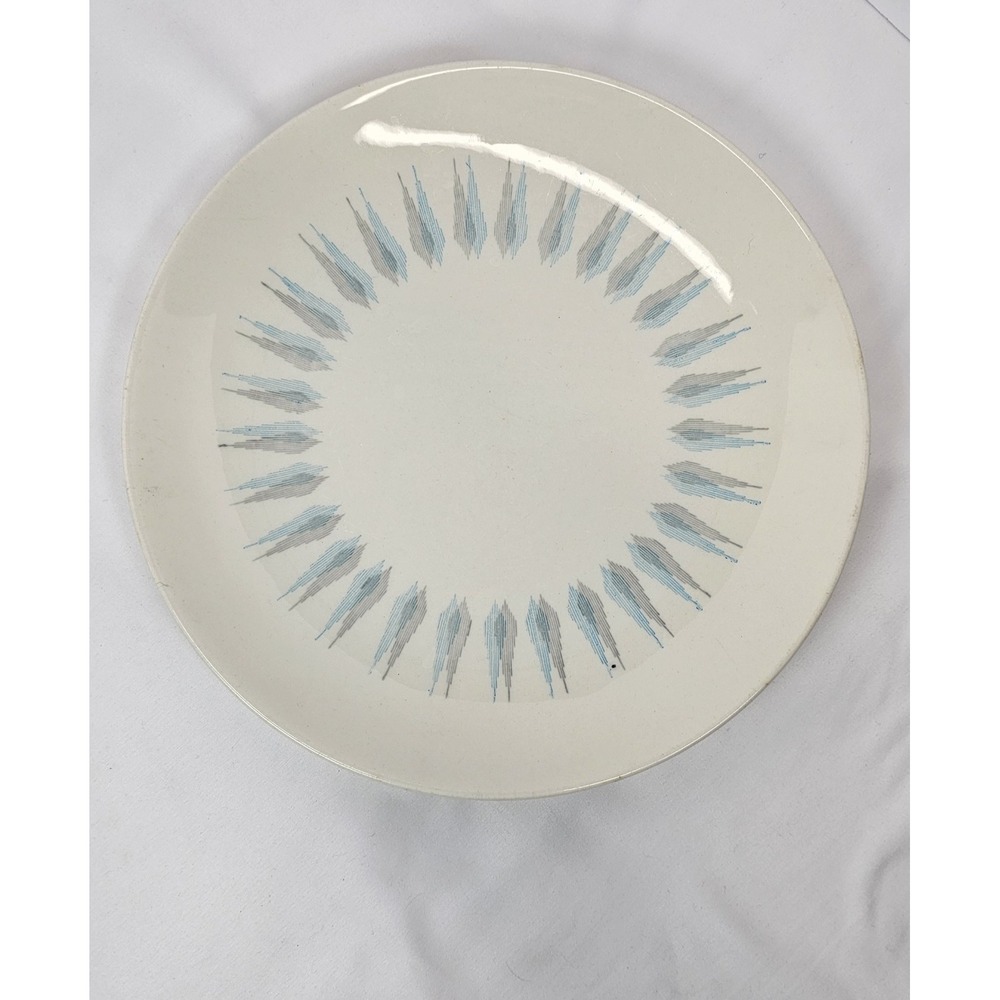 Vintage Royal China Aurora Atomic Starburst Dinner Plate MCM Blue Gray USA 10"